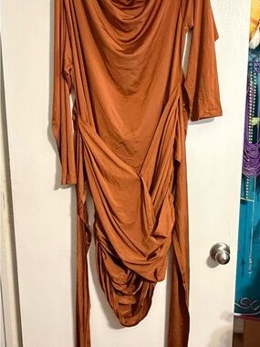 SHEIN Rust-Toned Draped Midi Dress